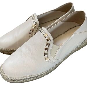 Salvatore Ferragamo Telendos Leather Shoes Espadrille Loafers Gold Chain size 9